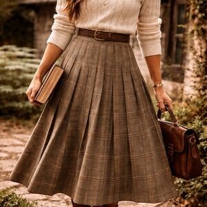 Vintage Orvis Pleated Midi Skirt Sz 6 Made in USA Glen Plaid Academia Ivy Prep